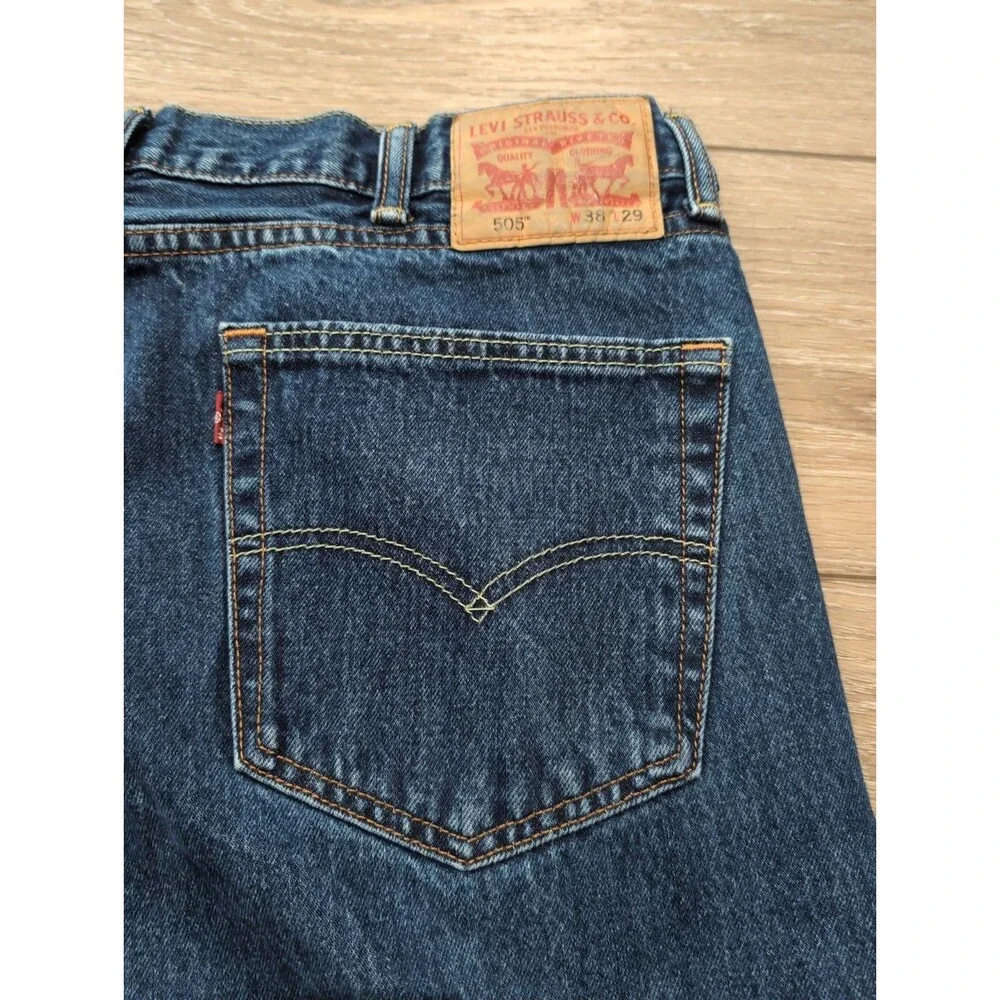 LEVI'S 505 MENS JEANS SZ 38x29(36x29Actual)Blue Straight Regular Dark Wash EUC